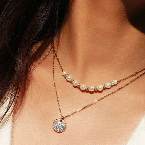 Gold Sparkling Braided Shell Pearl Necklace